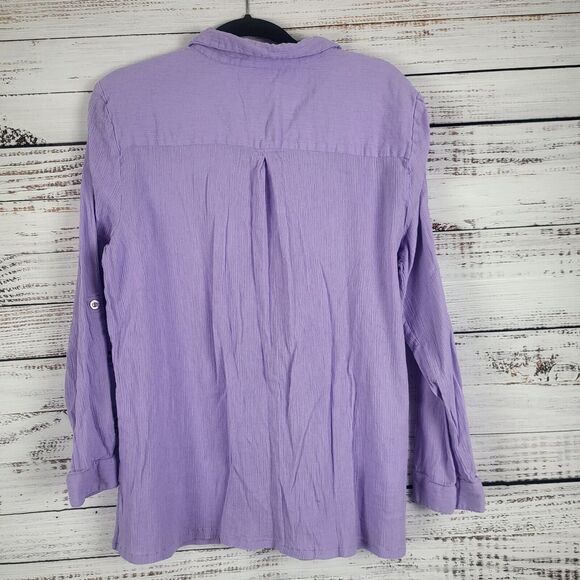Sergenti Button Front Top XL Womens Purple Long Roll Tab Sleeve 100% Cotton - Picture 9 of 13